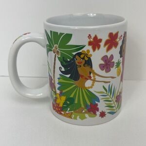 Unbranded Coffee Mug Unisex OS Hula Dancers Tropical Floral White Excellent